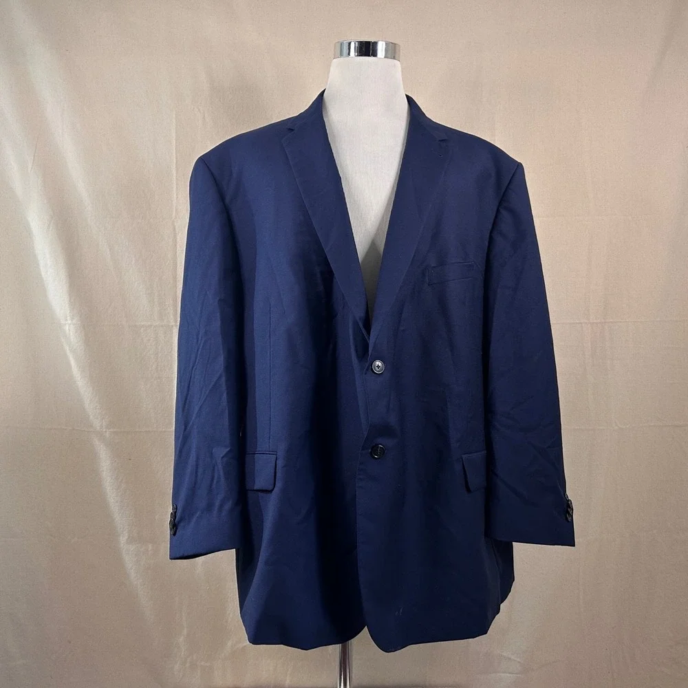 Joseph Abboud 58L Sport Coat 100% Wool Blue Two Button Lined Double Vented